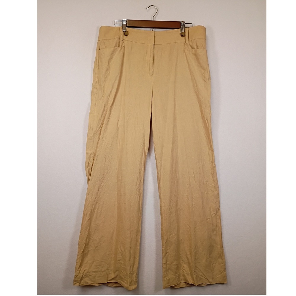 Coastal Grandma Talbots Womens 14 Tan 100% Linen Wide Leg Trousers Pants